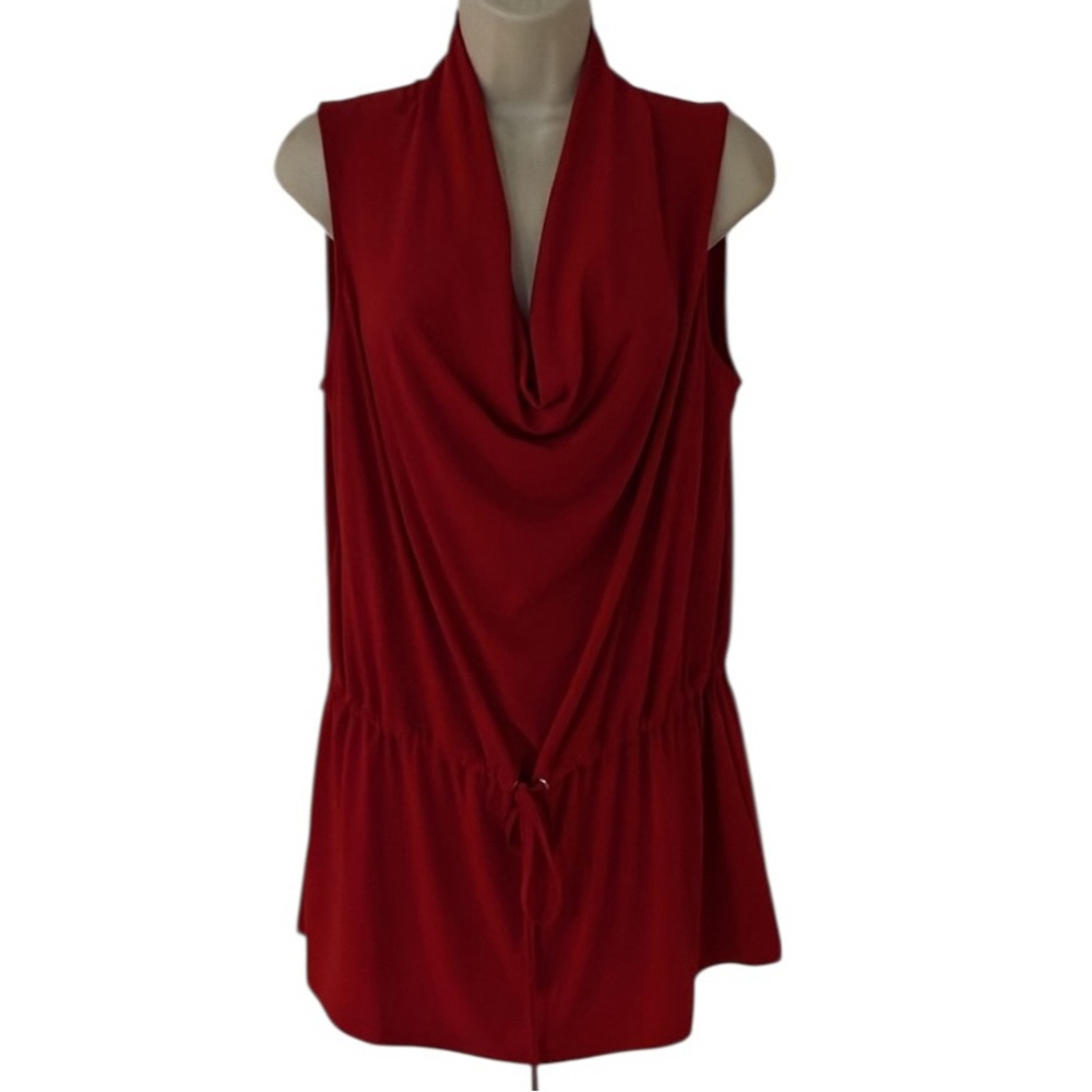 𝅺Calvin Klein size large red sleeveless draped cowl neck cinches at waist